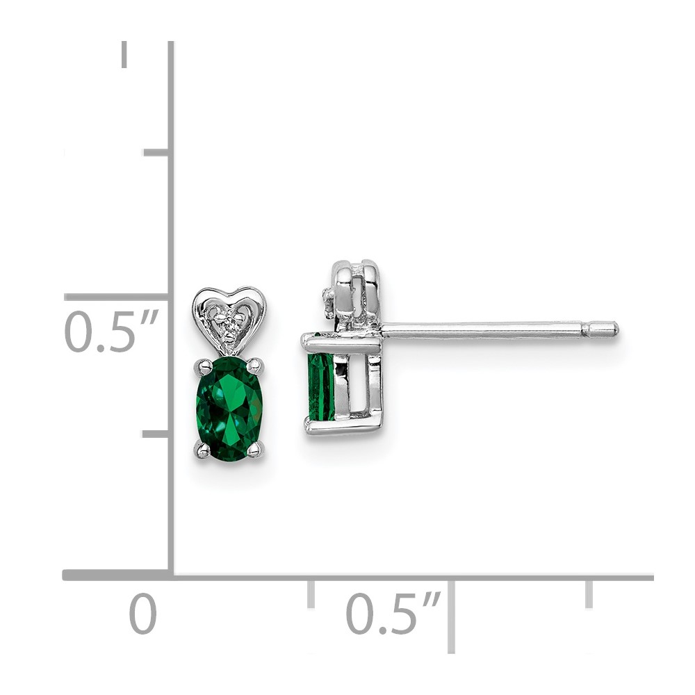 Sterling Silver Rhodium-plated Created Emerald & Diam. Earrings (QBE23MAY)