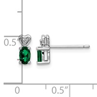 Sterling Silver Rhodium-plated Created Emerald & Diam. Earrings view 4