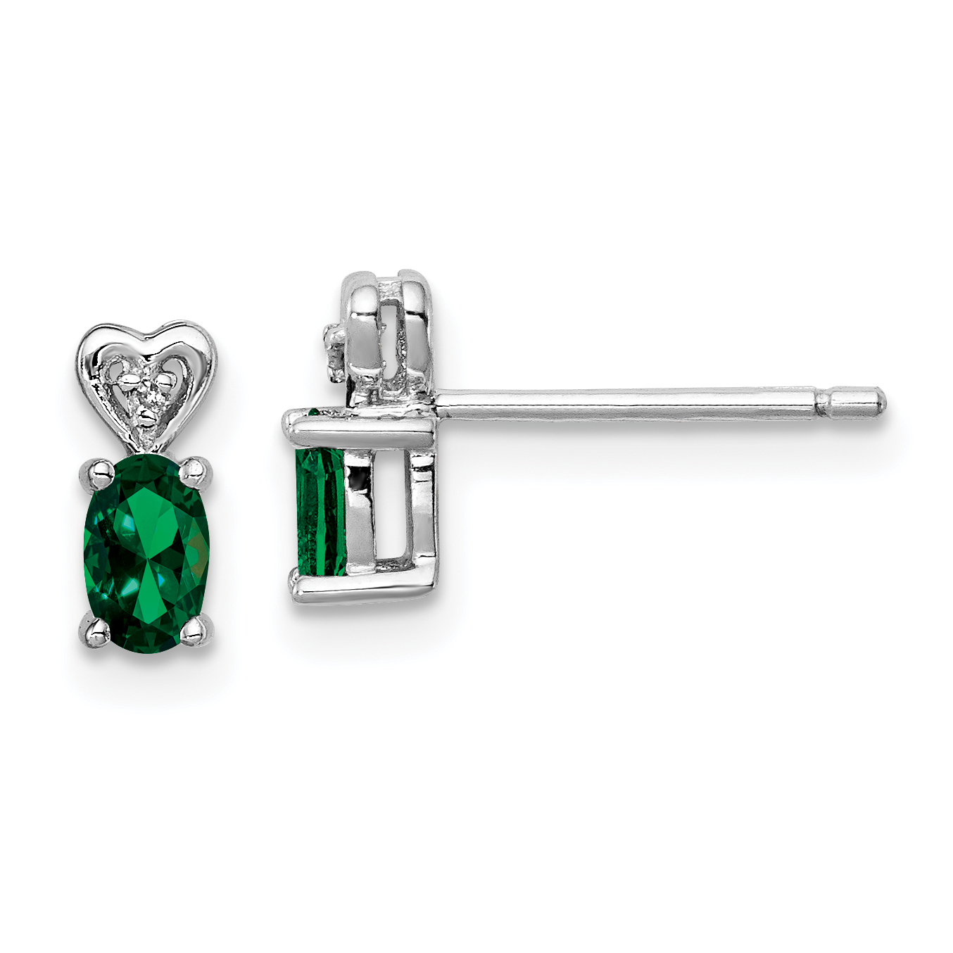 Sterling Silver Rhodium-plated Created Emerald & Diam. Earrings (QBE23MAY)