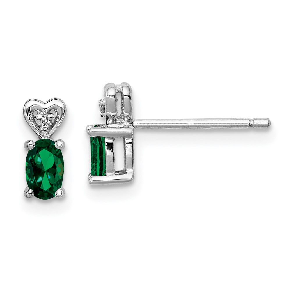 Sterling Silver Rhodium-plated Created Emerald & Diam. Earrings (QBE23MAY)