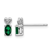 Sterling Silver Rhodium-plated Created Emerald & Diam. Earrings view 1