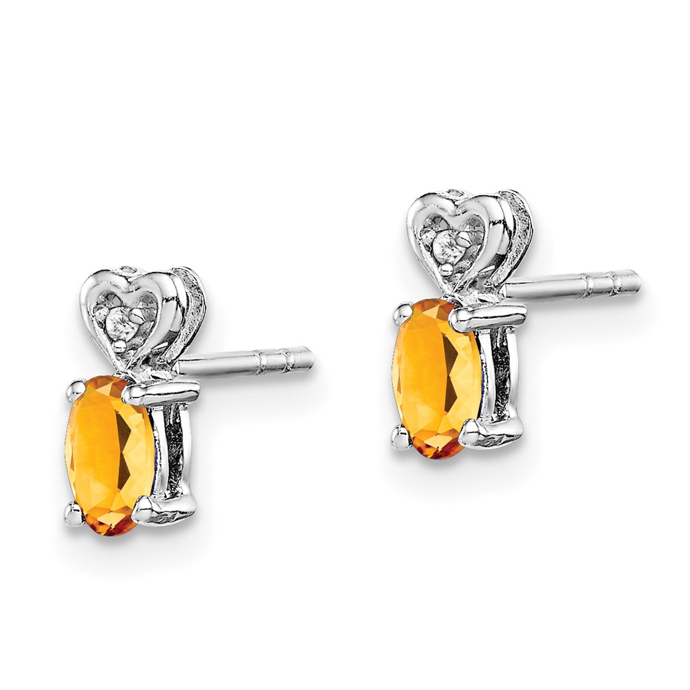 Sterling Silver Rhodium-plated Citrine & Diam. Earrings (QBE23NOV)