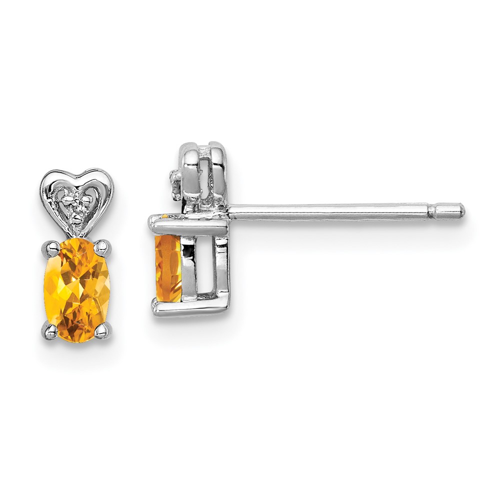 Sterling Silver Rhodium-plated Citrine & Diam. Earrings (QBE23NOV)