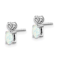 Sterling Silver Rhodium-plated Created Opal & Diam. Earrings view 2