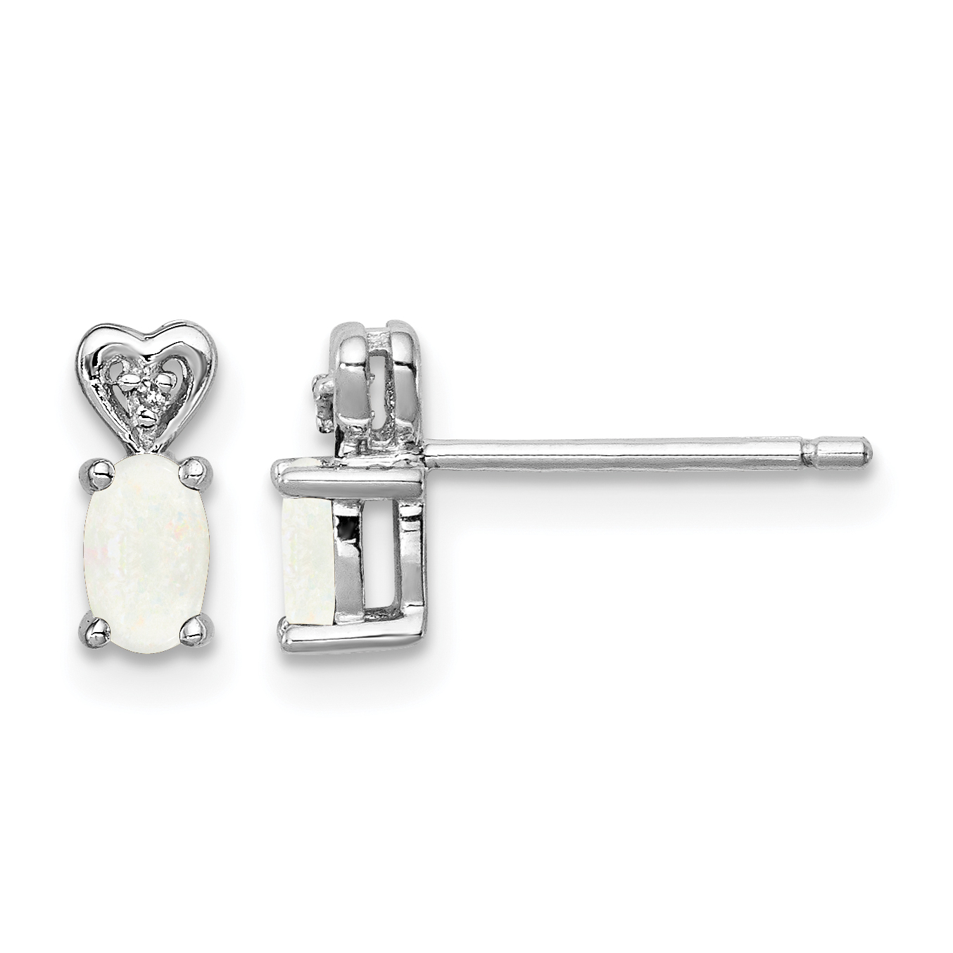 Sterling Silver Rhodium-plated Created Opal & Diam. Earrings (QBE23OCT)