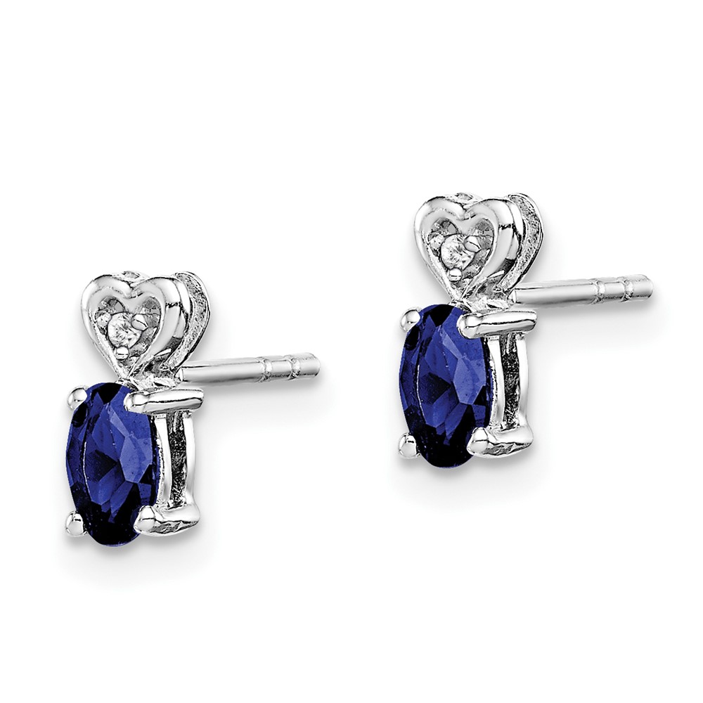 Sterling Silver Rhodium-plated Created Sapphire & Diam. Earrings (QBE23SEP)