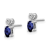 Sterling Silver Rhodium-plated Created Sapphire & Diam. Earrings view 2