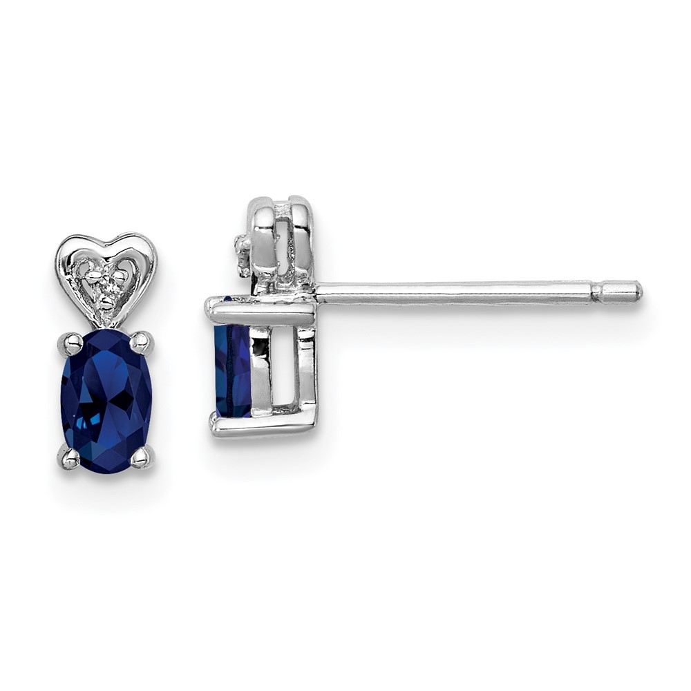 Sterling Silver Rhodium-plated Created Sapphire & Diam. Earrings (QBE23SEP)