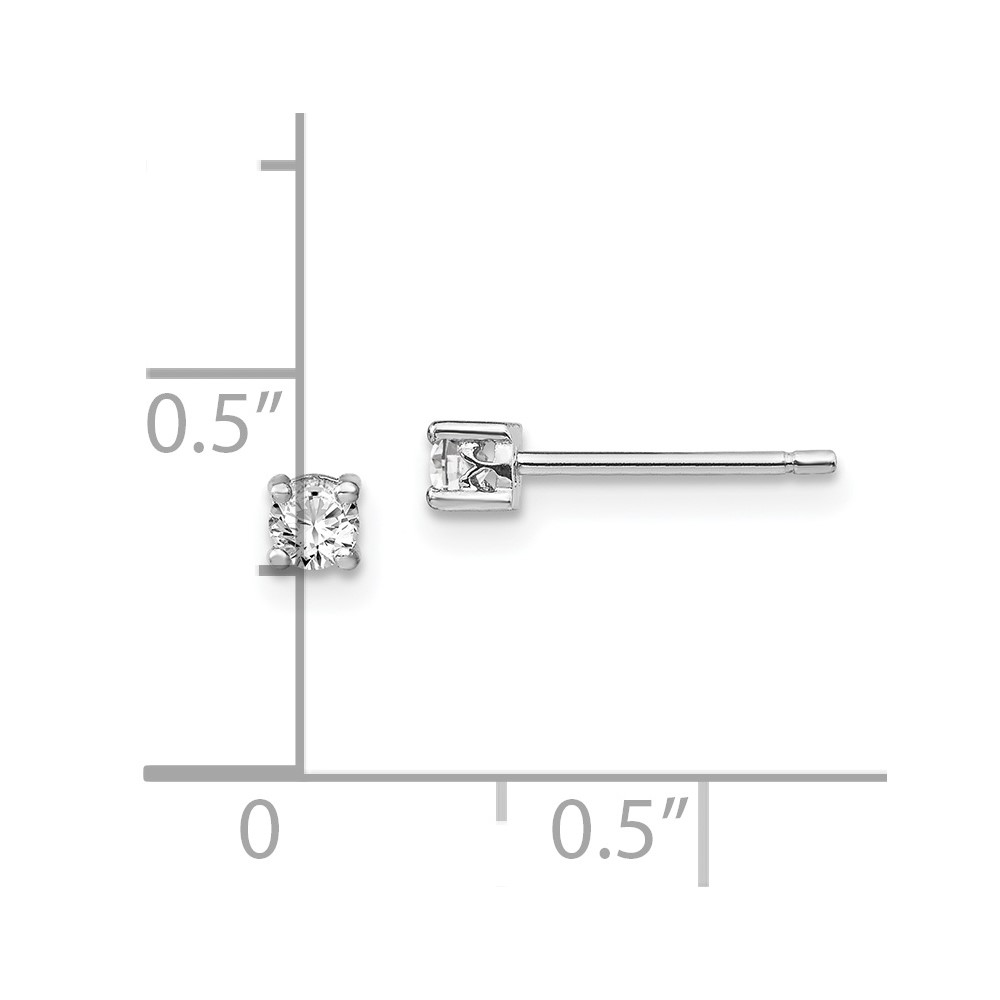 Sterling Silver Rhodium-plated 3mm Round White Topaz Post Earrings (QBE25APR)