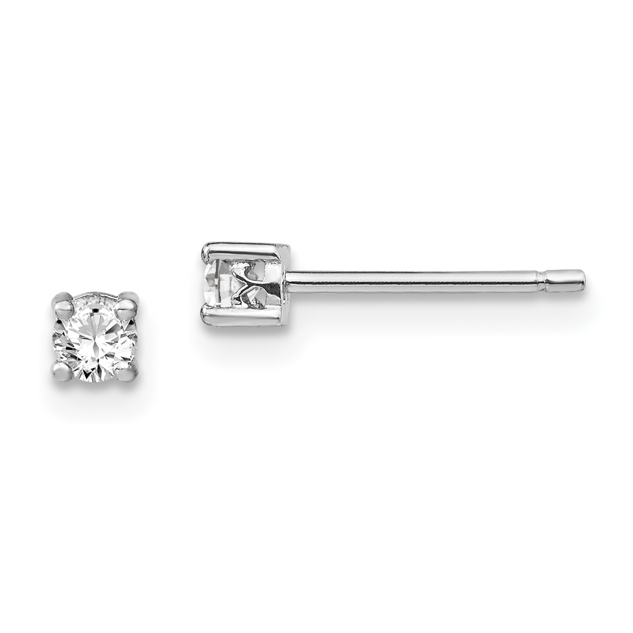 Sterling Silver Rhodium-plated 3mm Round White Topaz Post Earrings (QBE25APR)