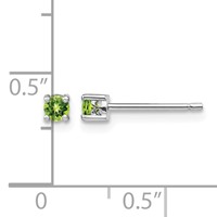 Sterling Silver Rhodium-plated 3mm Round Peridot Post Earrings view 4