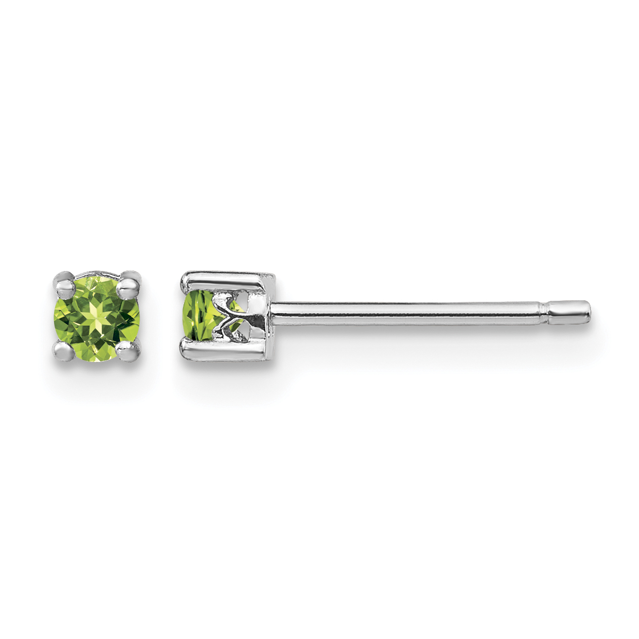 Sterling Silver Rhodium-plated 3mm Round Peridot Post Earrings (QBE25AUG)