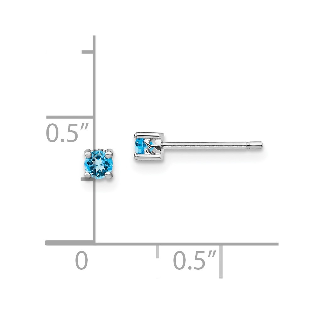 Sterling Silver Rhod-pltd 3mm Round Swiss Blue Topaz Post Earrings (QBE25DEC)
