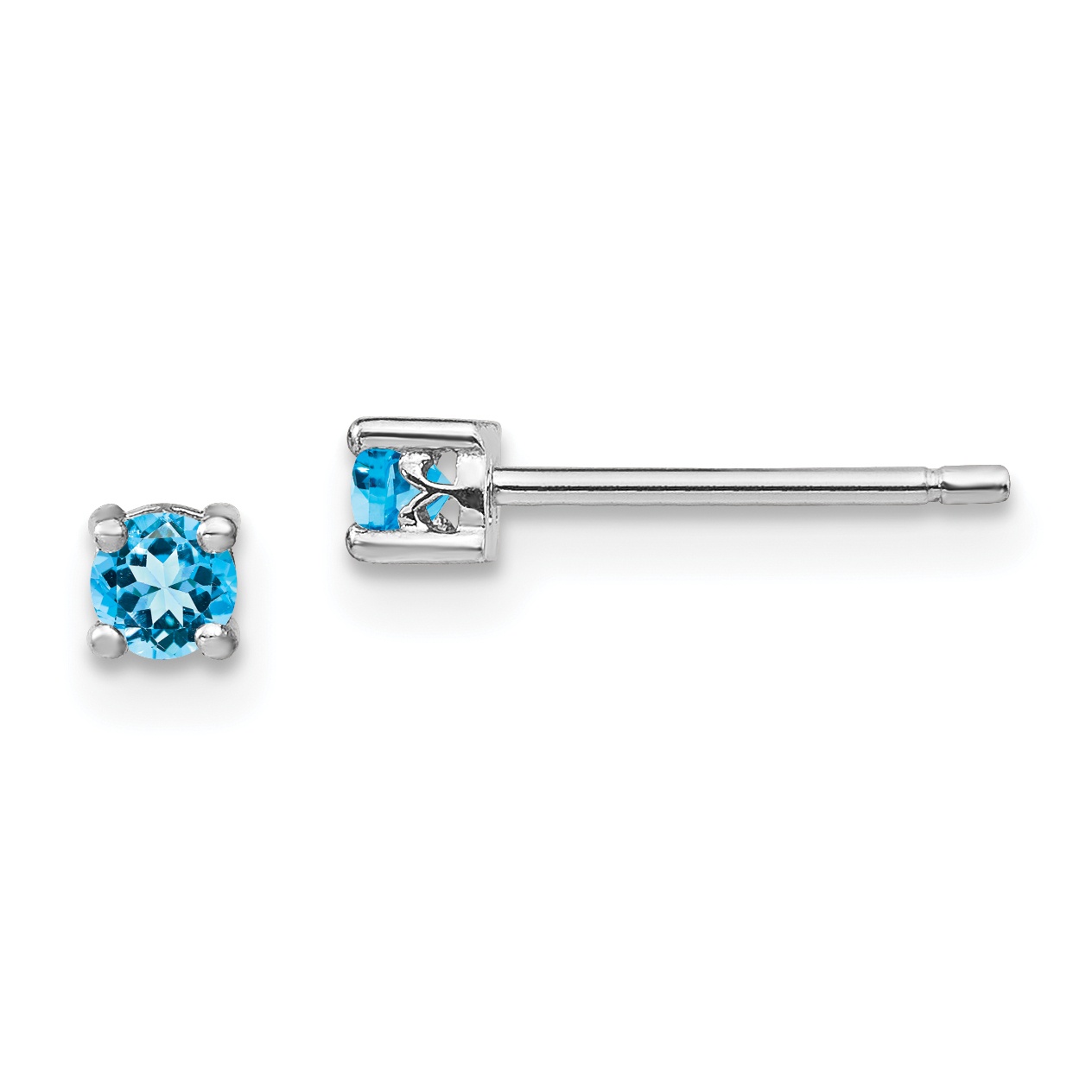 Sterling Silver Rhod-pltd 3mm Round Swiss Blue Topaz Post Earrings (QBE25DEC)