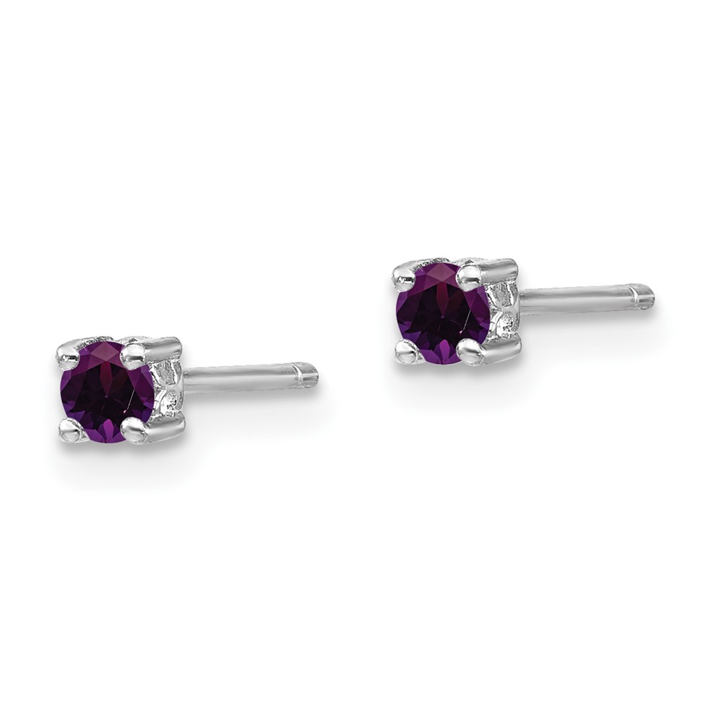 Sterling Silver Rhodium-plated 3mm Round Amethyst Post Earrings (QBE25FEB)