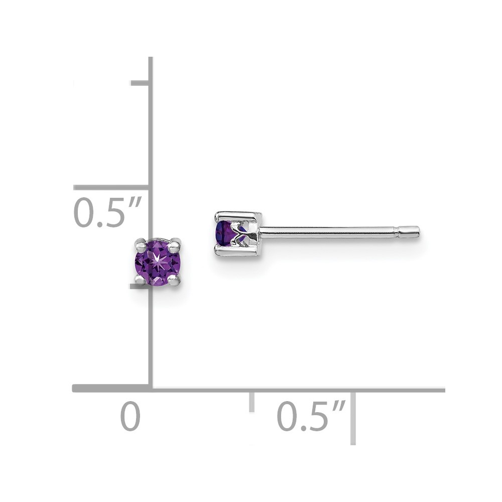 Sterling Silver Rhodium-plated 3mm Round Amethyst Post Earrings (QBE25FEB)