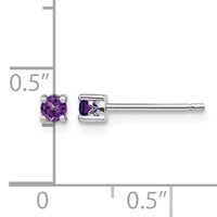 Sterling Silver Rhodium-plated 3mm Round Amethyst Post Earrings view 4