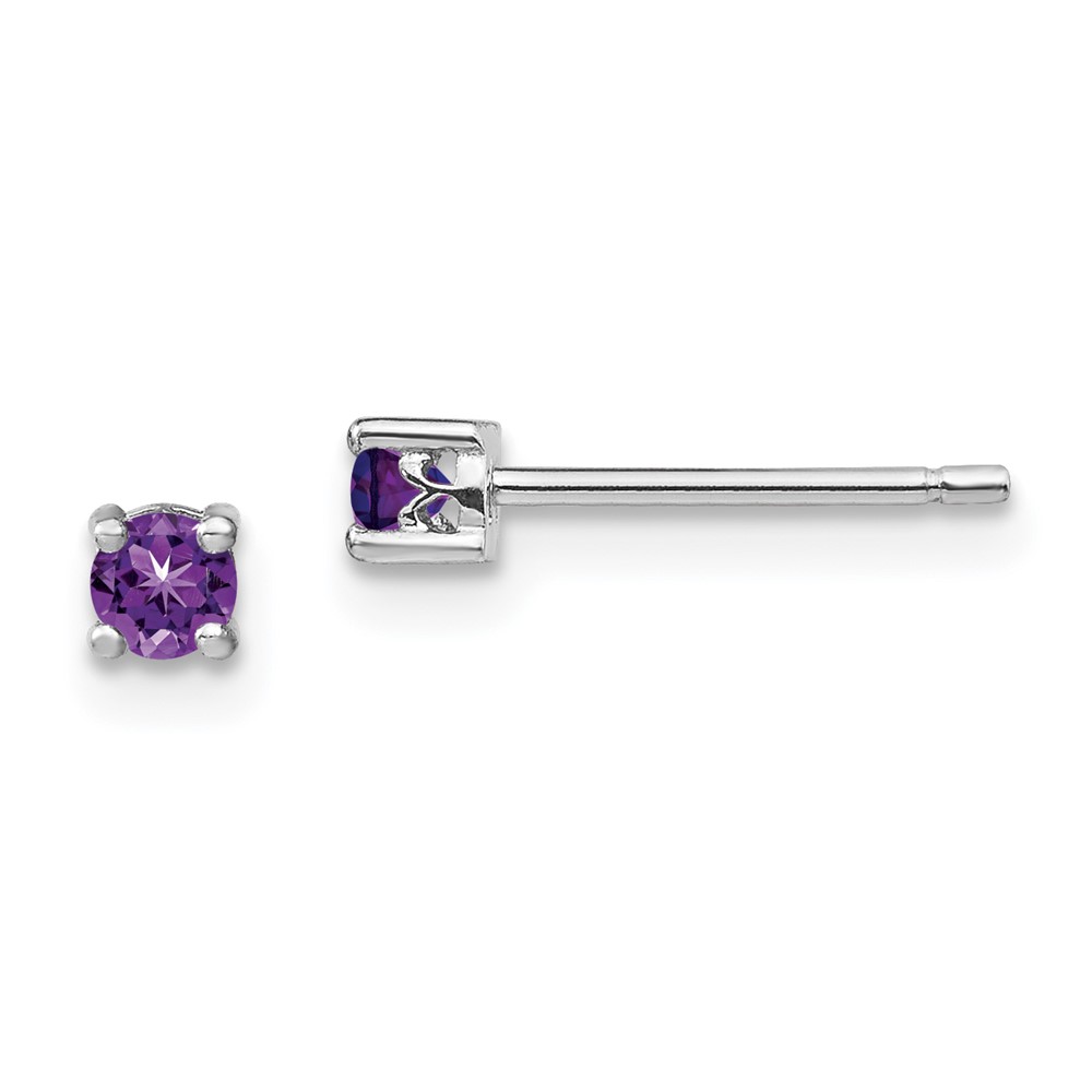 Sterling Silver Rhodium-plated 3mm Round Amethyst Post Earrings (QBE25FEB)