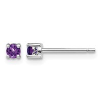 Sterling Silver Rhodium-plated 3mm Round Amethyst Post Earrings view 1