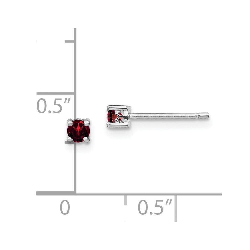 Sterling Silver Rhodium-plated 3mm Round Garnet Post Earrings (QBE25JAN)