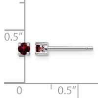 Sterling Silver Rhodium-plated 3mm Round Garnet Post Earrings view 4