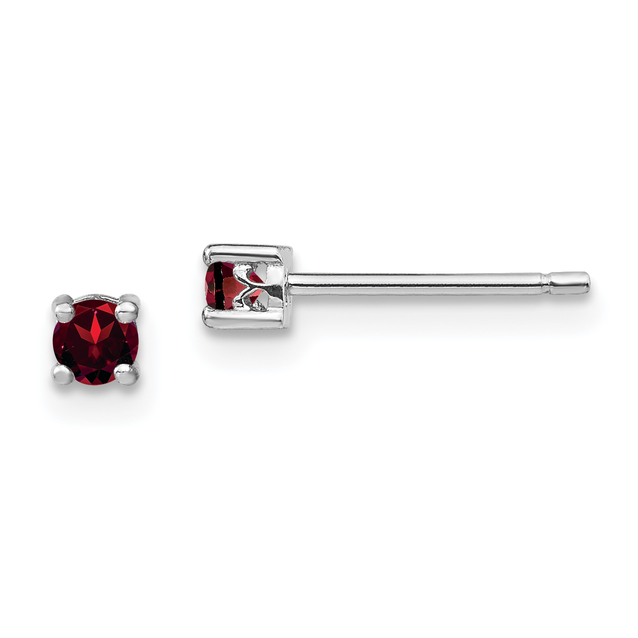 Sterling Silver Rhodium-plated 3mm Round Garnet Post Earrings (QBE25JAN)
