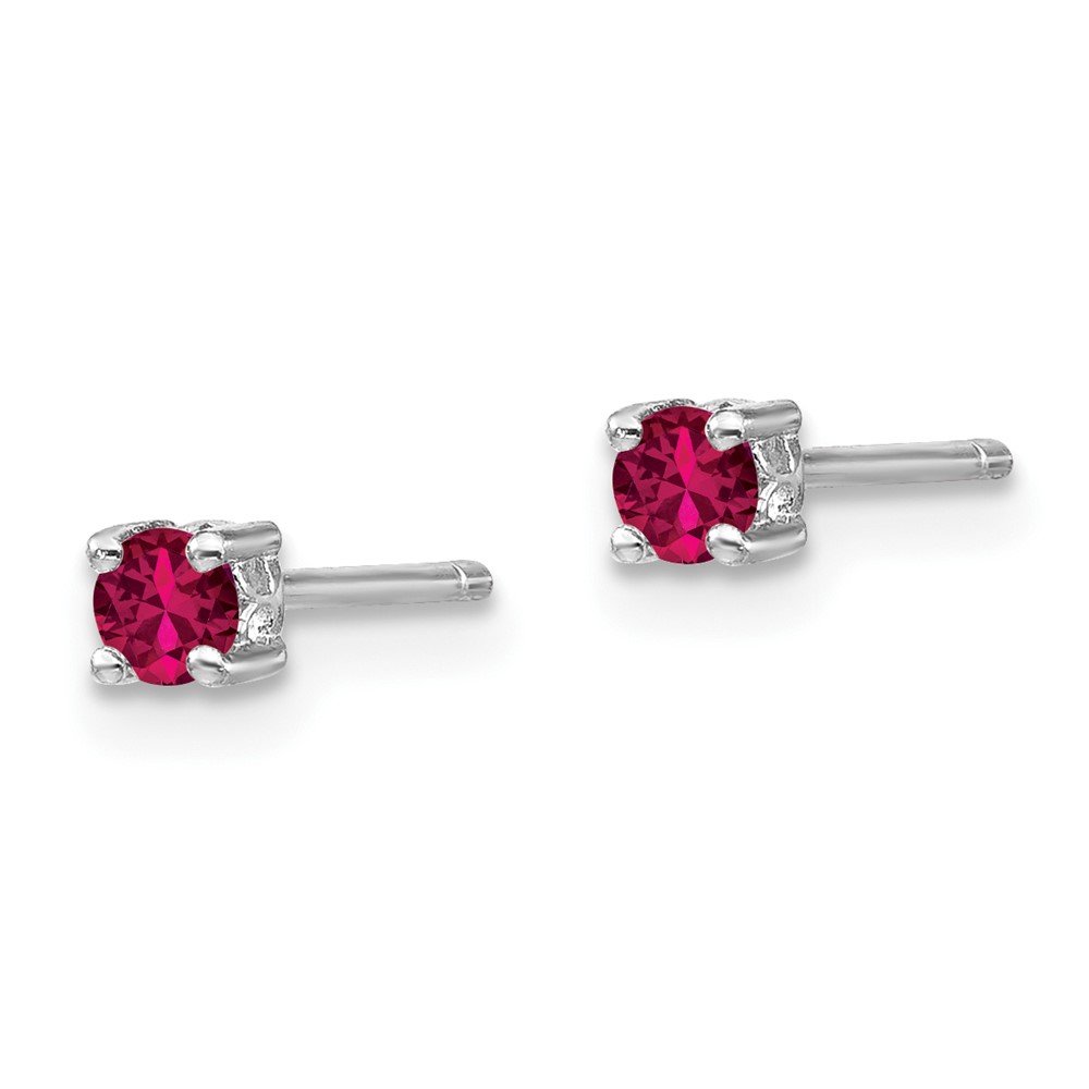 Sterling Silver Rhodium-plated 3mm Round Created Ruby Post Earrings (QBE25JUL)