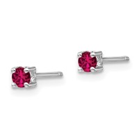 Sterling Silver Rhodium-plated 3mm Round Created Ruby Post Earrings view 2