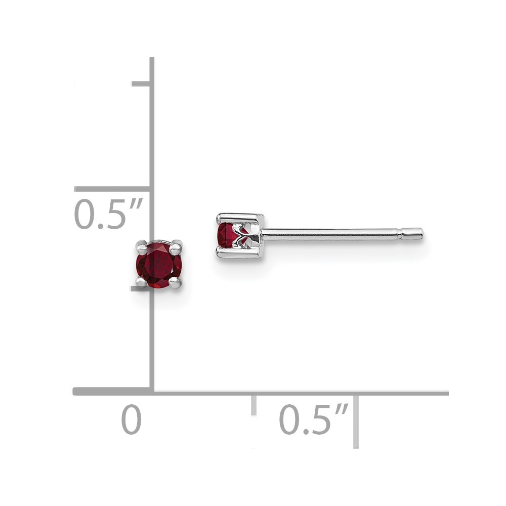 Sterling Silver Rhodium-plated 3mm Round Created Ruby Post Earrings (QBE25JUL)