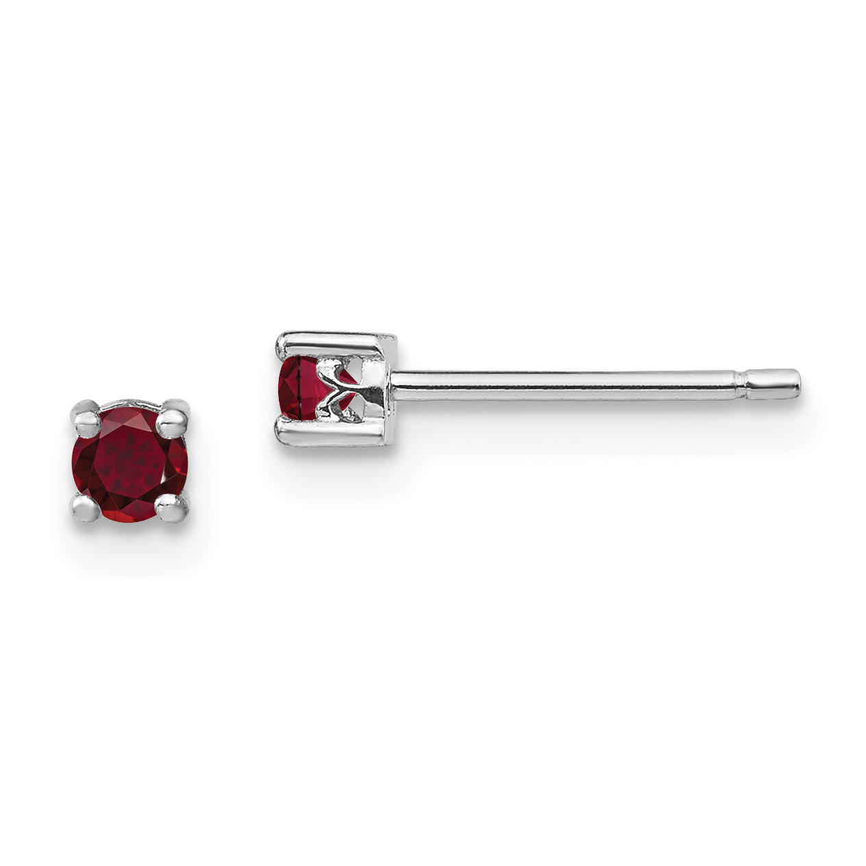 Sterling Silver Rhodium-plated 3mm Round Created Ruby Post Earrings (QBE25JUL)