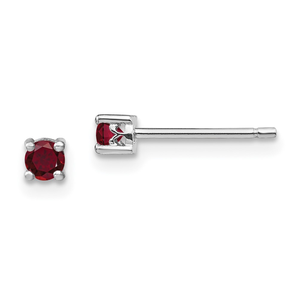 Sterling Silver Rhodium-plated 3mm Round Created Ruby Post Earrings (QBE25JUL)