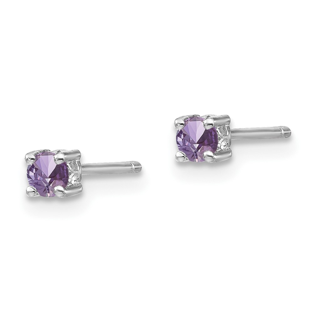 Sterling Silver Rhod-pltd 3mm Round Rhodolite Garnet Post Earrings (QBE25JUN)