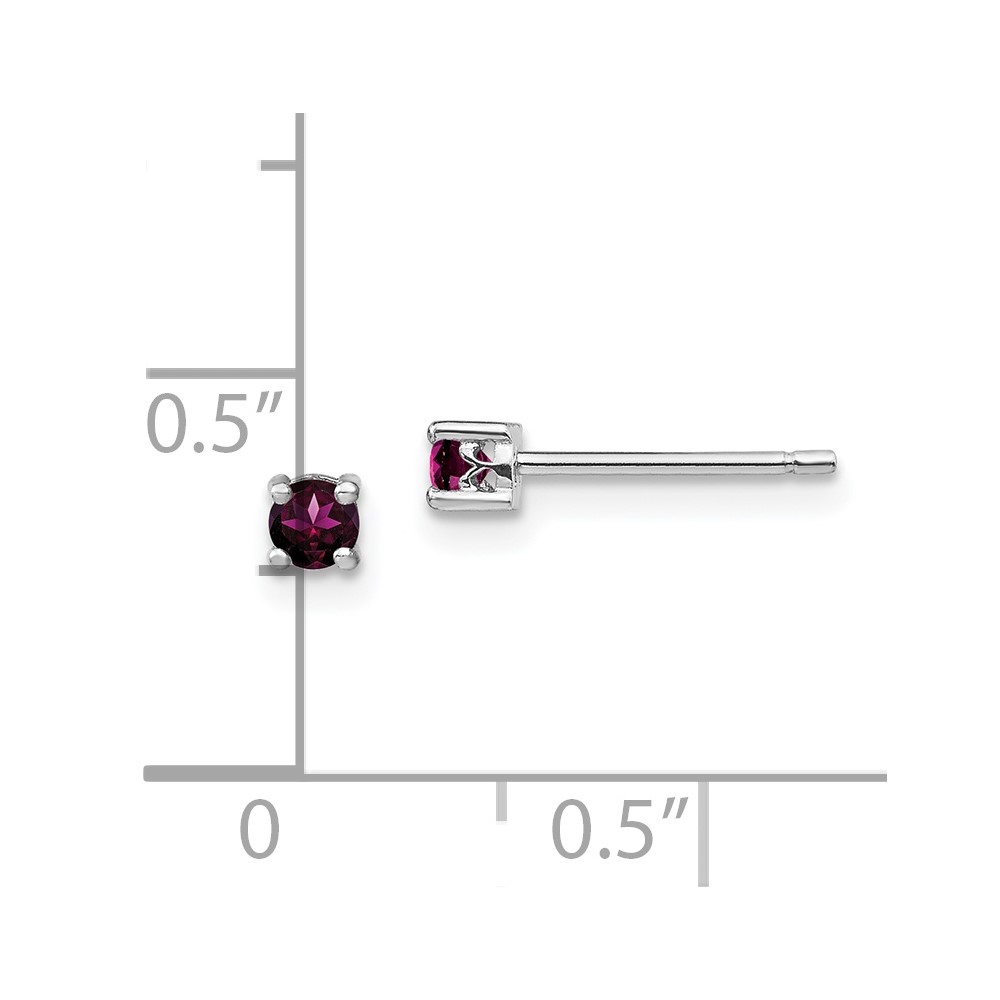 Sterling Silver Rhod-pltd 3mm Round Rhodolite Garnet Post Earrings (QBE25JUN)