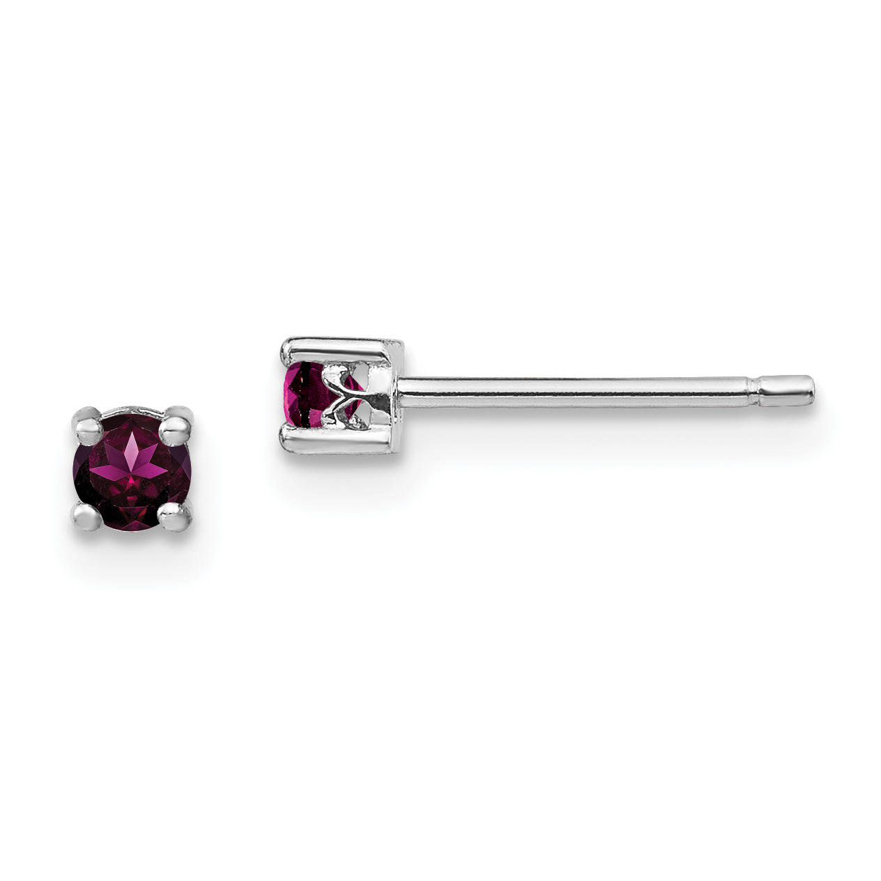 Sterling Silver Rhod-pltd 3mm Round Rhodolite Garnet Post Earrings (QBE25JUN)