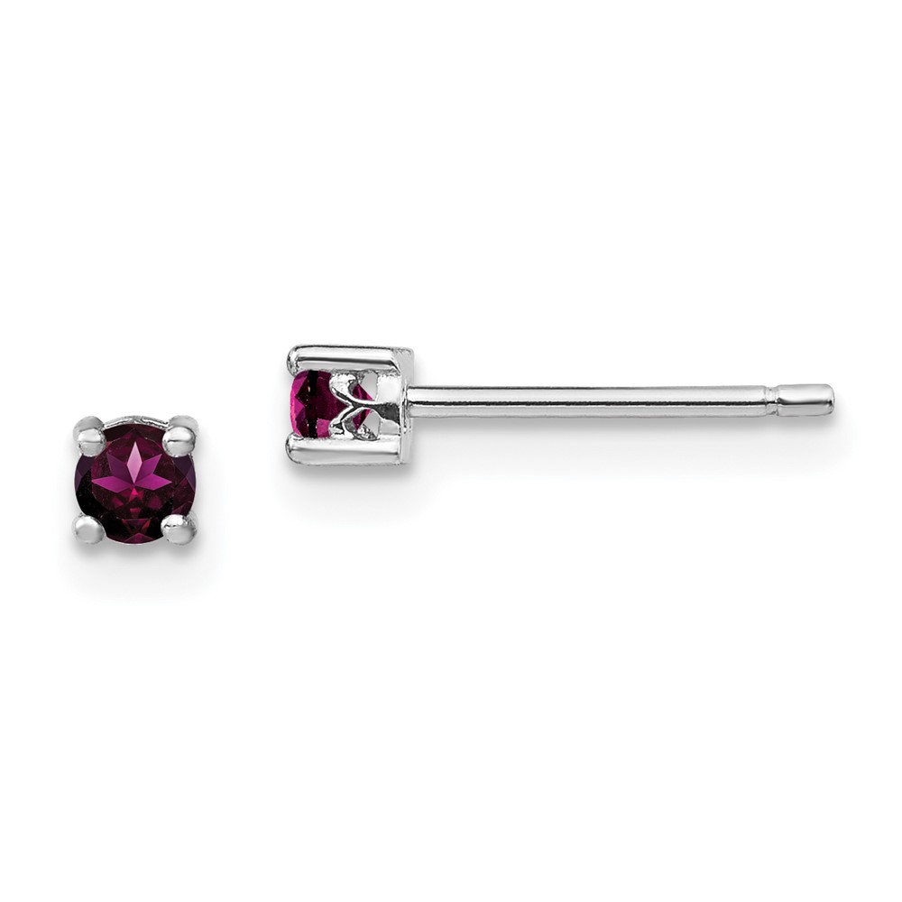 Sterling Silver Rhod-pltd 3mm Round Rhodolite Garnet Post Earrings (QBE25JUN)