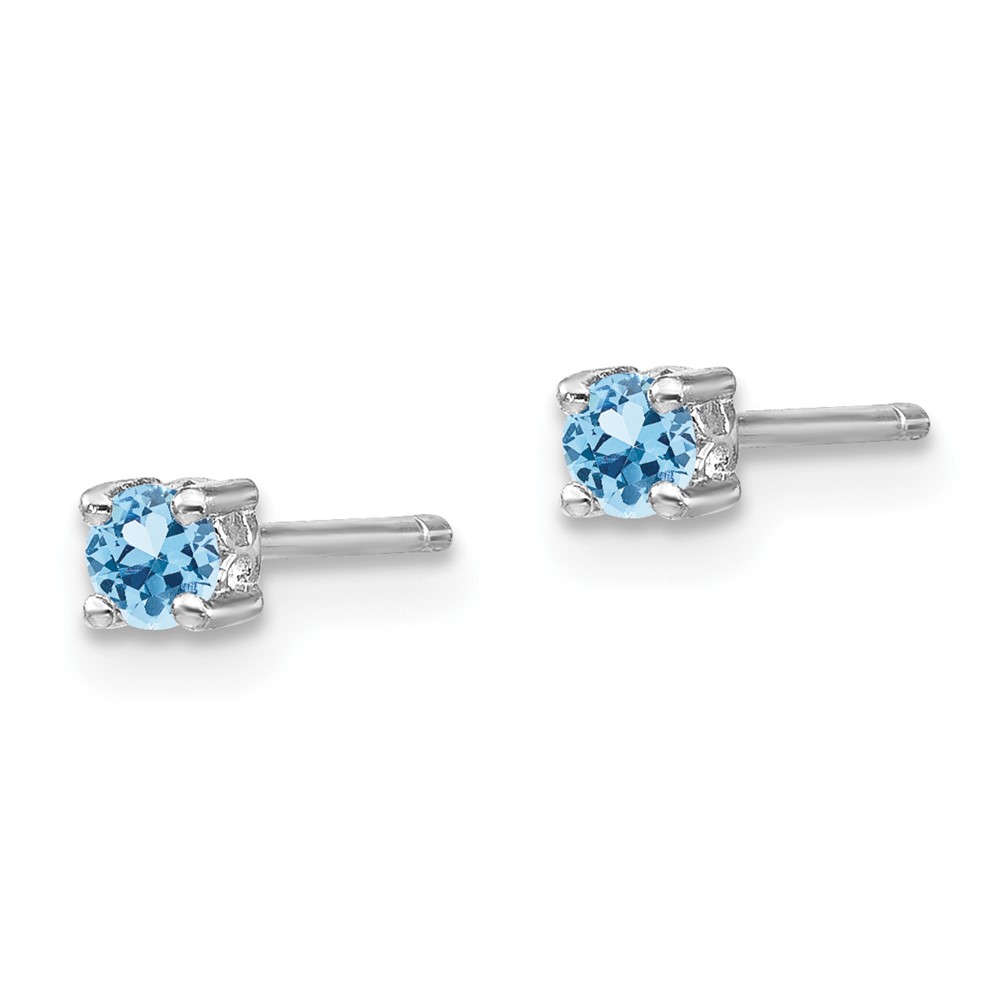 Sterling Silver Rhodium-plated 3mm Round Aquamarine Post Earrings (QBE25MAR)