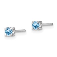 Sterling Silver Rhodium-plated 3mm Round Aquamarine Post Earrings view 2