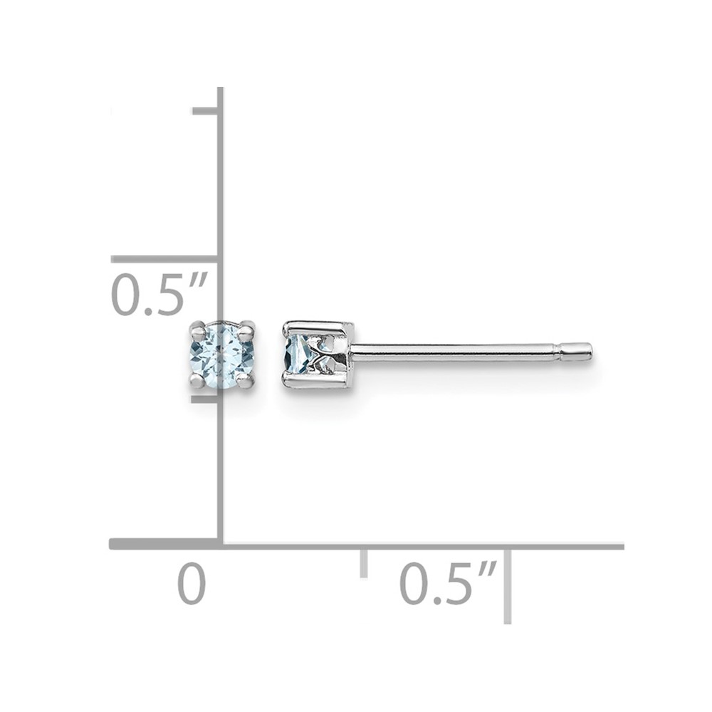 Sterling Silver Rhodium-plated 3mm Round Aquamarine Post Earrings (QBE25MAR)