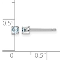 Sterling Silver Rhodium-plated 3mm Round Aquamarine Post Earrings view 4