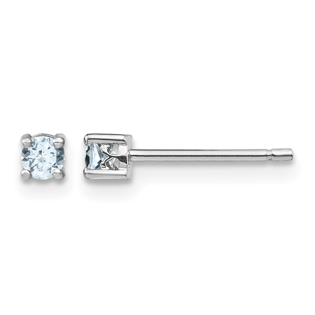 Sterling Silver Rhodium-plated 3mm Round Aquamarine Post Earrings (QBE25MAR)