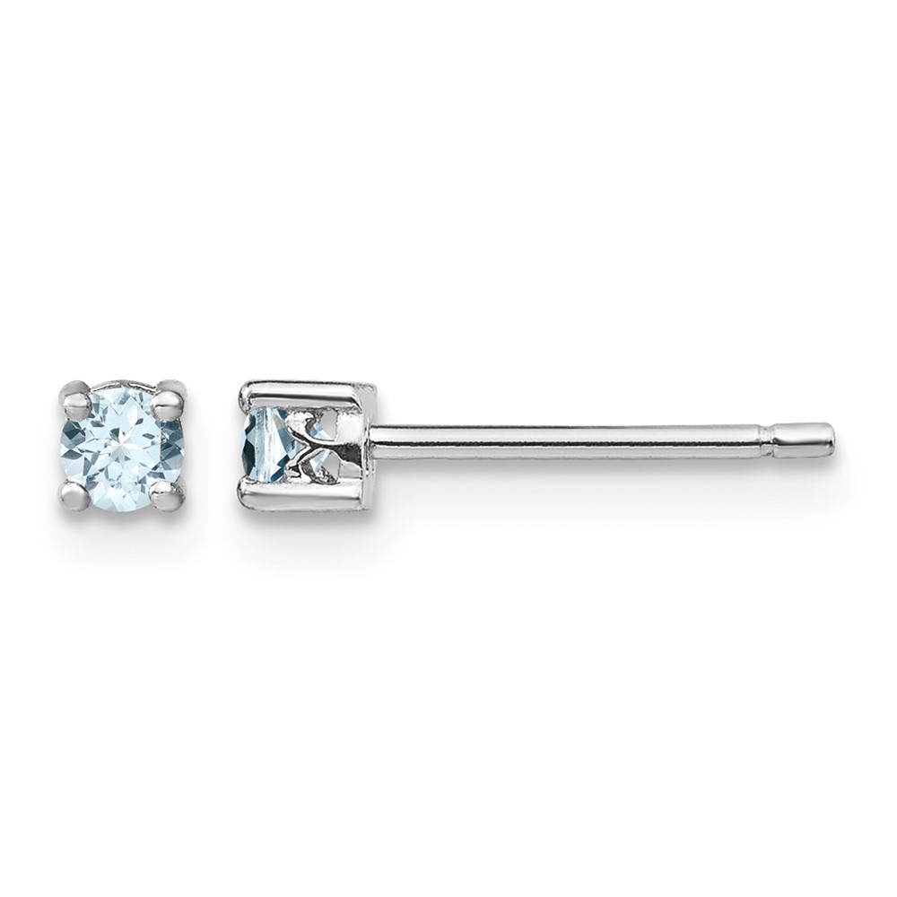 Sterling Silver Rhodium-plated 3mm Round Aquamarine Post Earrings (QBE25MAR)