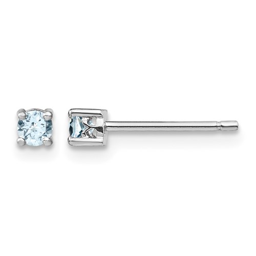 Sterling Silver Rhodium-plated 3mm Round Aquamarine Post Earrings