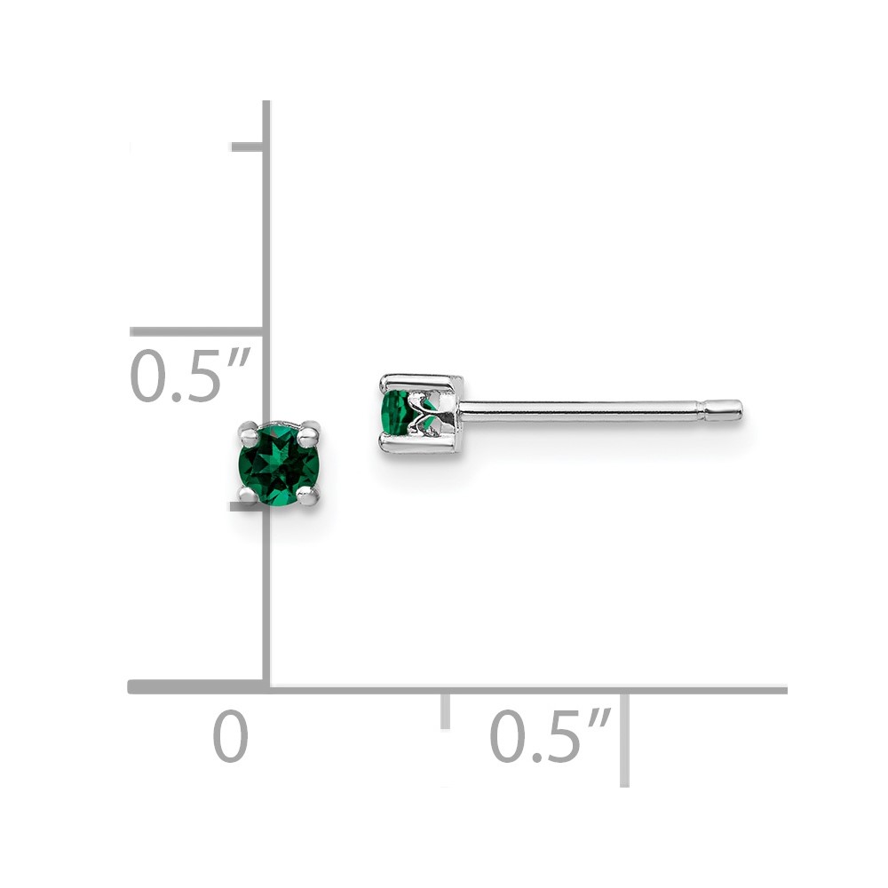 Sterling Silver Rhod-plated 3mm Round Created Emerald Post Earrings (QBE25MAY)