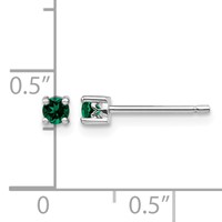 Sterling Silver Rhod-plated 3mm Round Created Emerald Post Earrings view 4