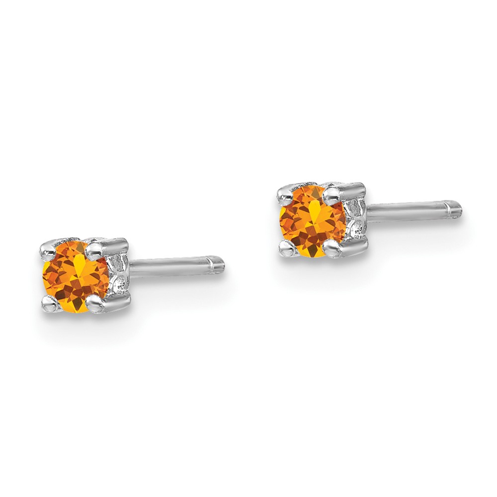 Sterling Silver Rhodium-plated 3mm Round Citrine Post Earrings (QBE25NOV)