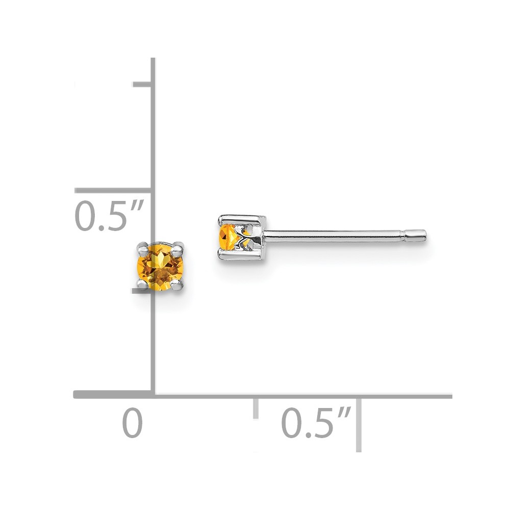 Sterling Silver Rhodium-plated 3mm Round Citrine Post Earrings (QBE25NOV)