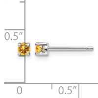 Sterling Silver Rhodium-plated 3mm Round Citrine Post Earrings view 4