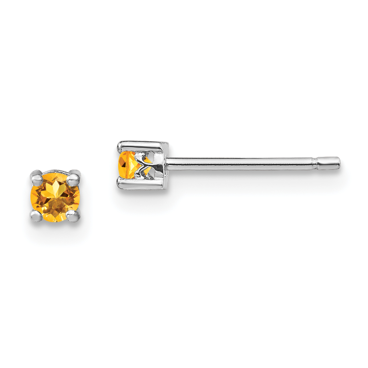 Sterling Silver Rhodium-plated 3mm Round Citrine Post Earrings (QBE25NOV)