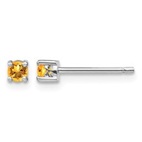 Sterling Silver Rhodium-plated 3mm Round Citrine Post Earrings view 1