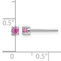 Sterling Silver Rhod-pltd 3mm Round Cr. Pink Sapphire Post Earrings view 4